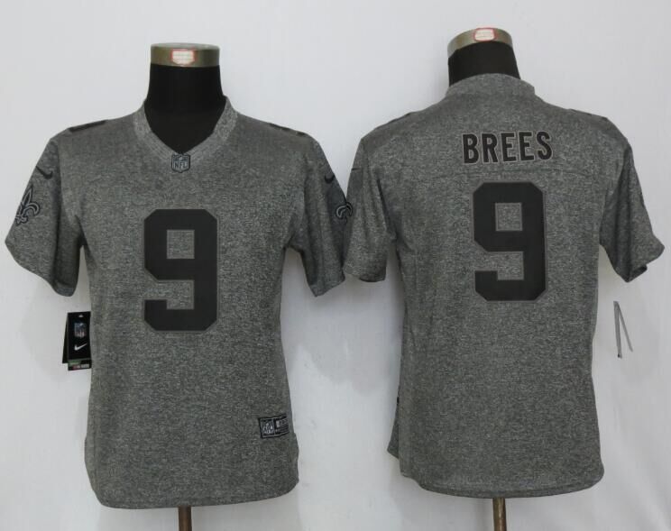 Nike Saints 9 Drew Brees Gray Gridiron Gray Women Limited Jersey