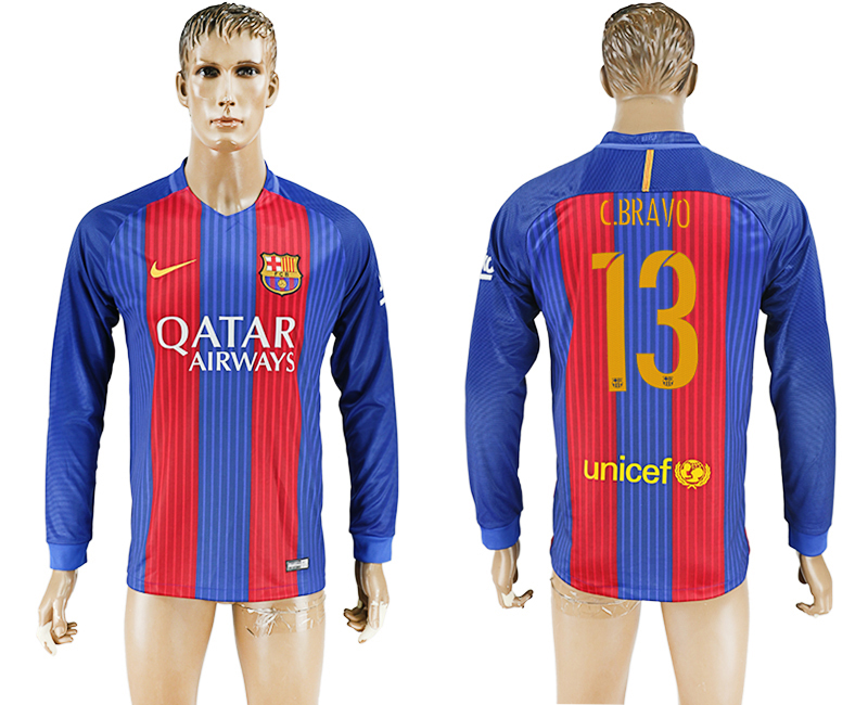 2016-17 Barcelona 13 C.BRAVO Home Long Sleeve Thailand Soccer Jersey