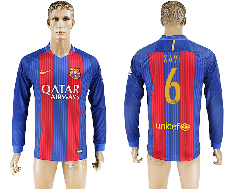 2016-17 Barcelona 6 XAVI Home Long Sleeve Thailand Soccer Jersey