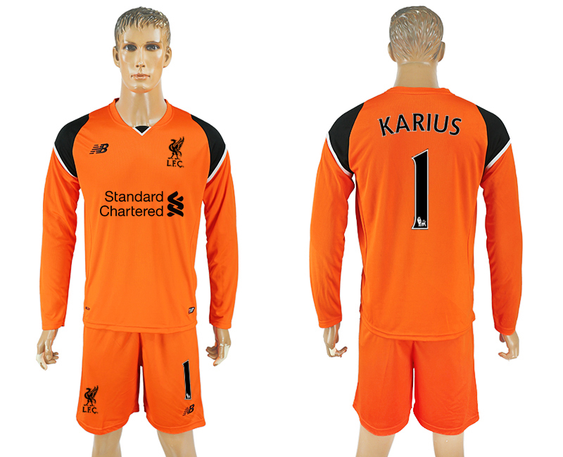 2016-17 Liverpool 1 KARIUS Orange Goalkeeper Long Sleeve Soccer Jersey