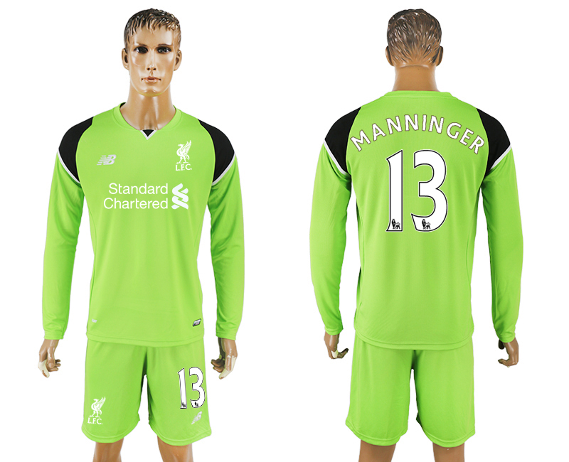 2016-17 Liverpool 13 MANNINGER Green Goalkeeper Long Sleeve Soccer Jersey