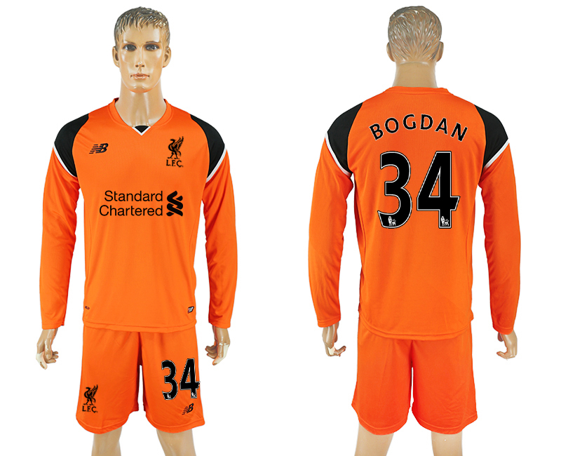 2016-17 Liverpool 34 BOGDAN Orange Goalkeeper Long Sleeve Soccer Jersey