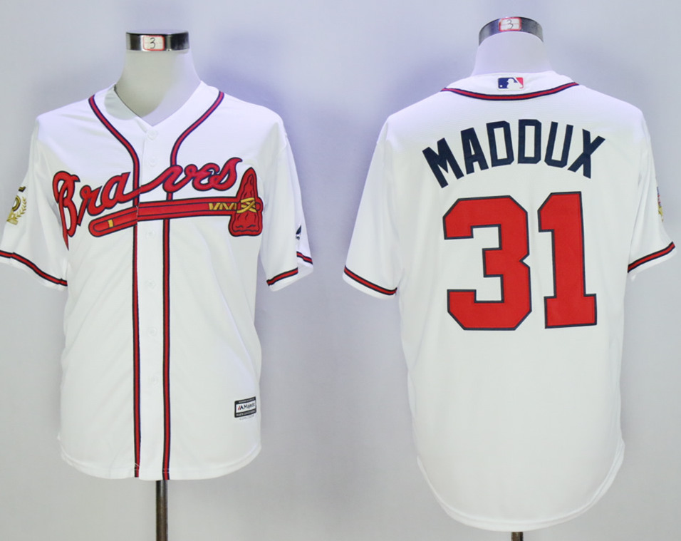 Braves 31 Greg Maddux White With 75 Anniversary Patch New Cool Base Jersey