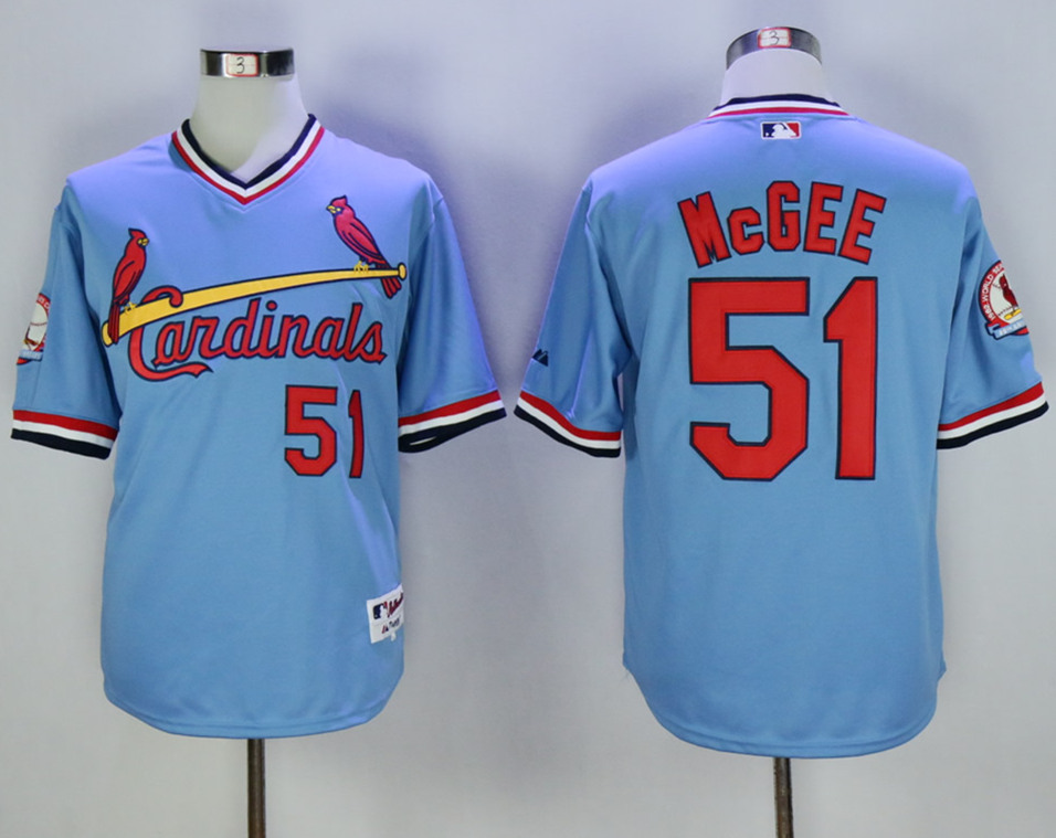 Cardinals 51 Willie McGee Blue Throwback Jersey