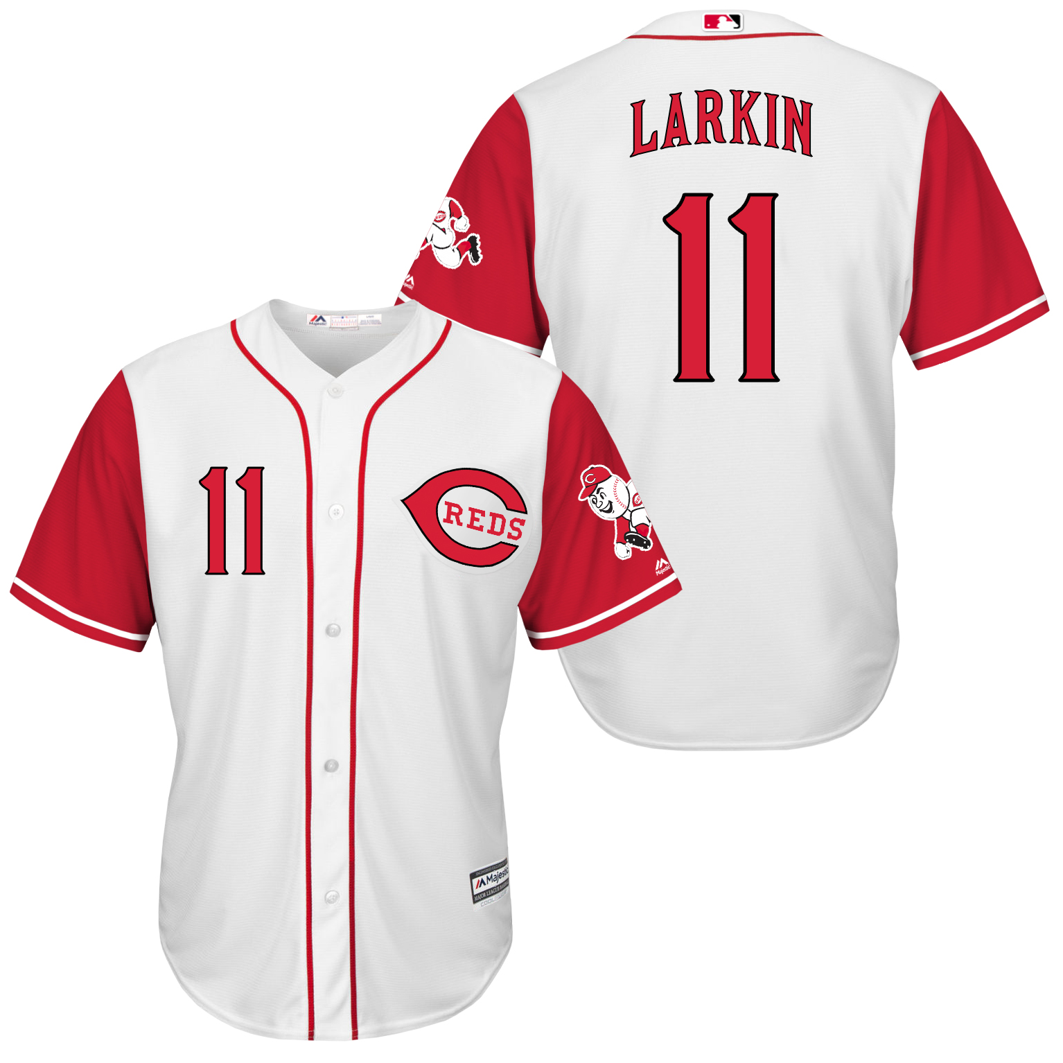 Reds 11 Barry Larkin White New Cool Base Jersey - Click Image to Close
