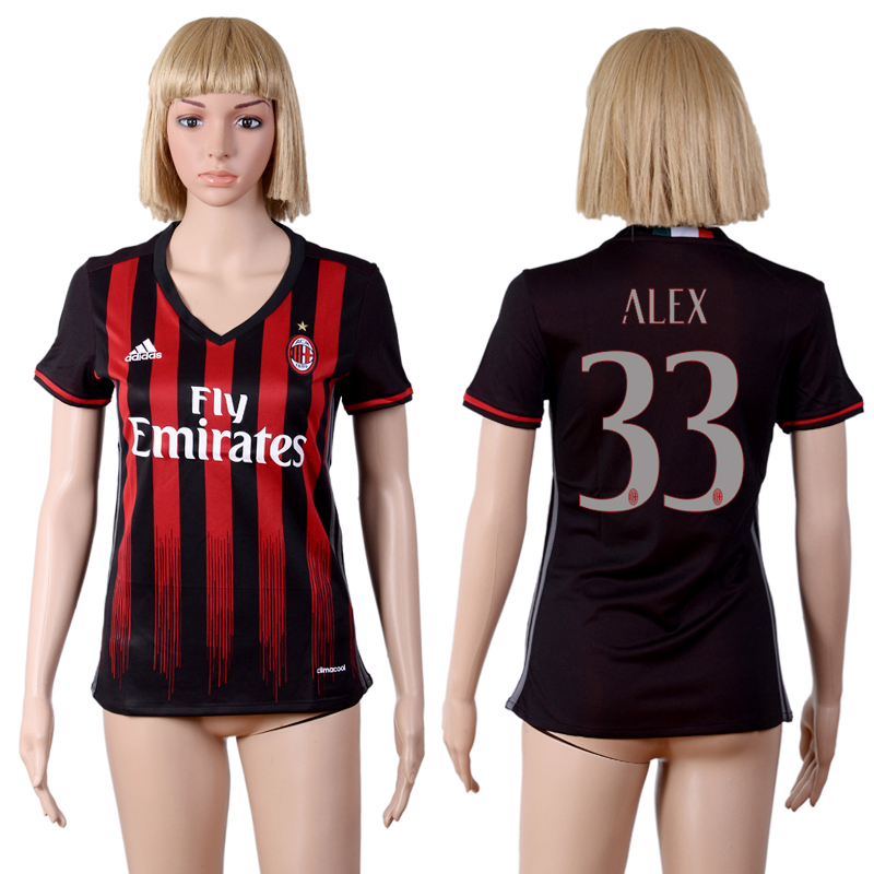 2016-17 AC Milan 33 ALEX Home Women Soccer Jersey