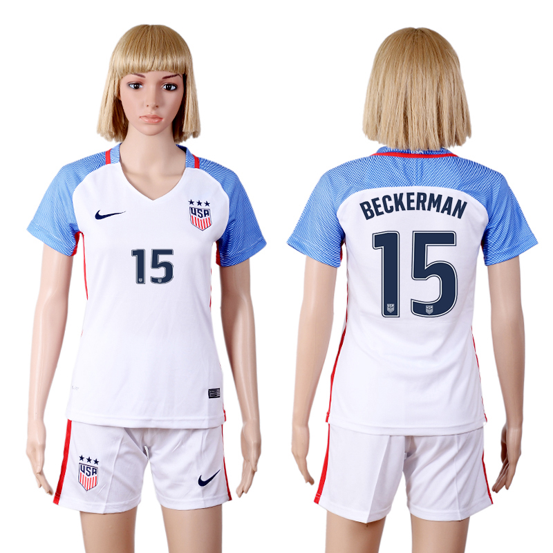 2016-17 USA 15 BECKERMAN Home Women Soccer Jersey