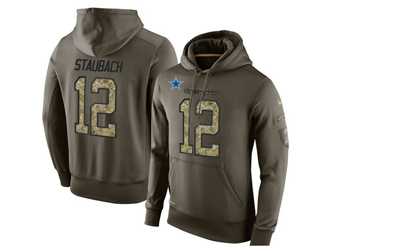 Nike Cowboys 12 Roger Staubach Olive Green Salute To Service Pullover Hoodie