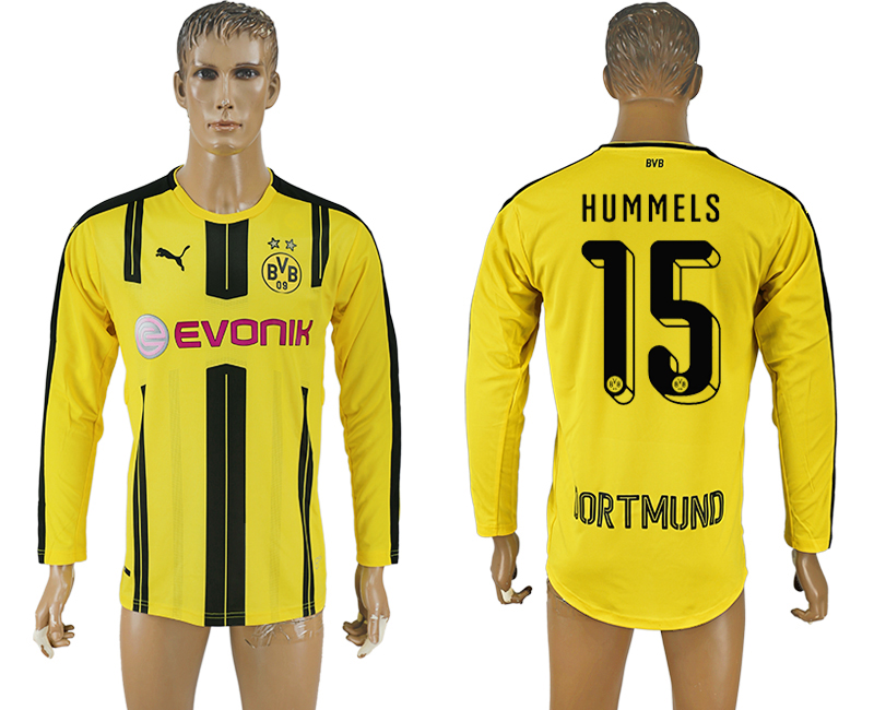 2016-17 Dortmund 15 HUMMELS Home Long Sleeve Thailand Soccer Jersey