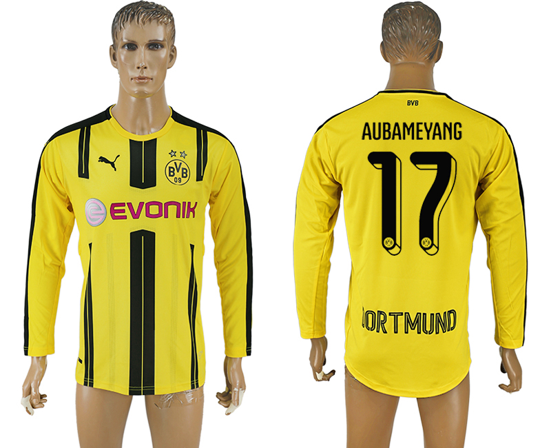 2016-17 Dortmund 17 AUBAMEYANG Home Long Sleeve Thailand Soccer Jersey