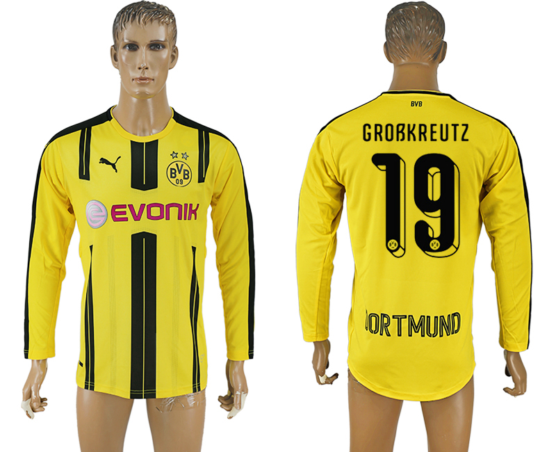 2016-17 Dortmund 19 GROBKREUTZ Home Long Sleeve Thailand Soccer Jersey