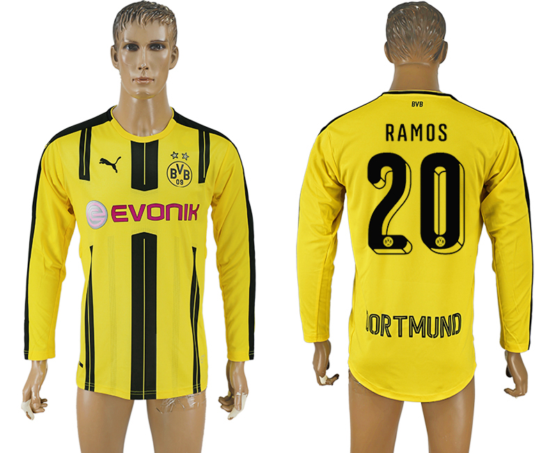 2016-17 Dortmund 20 RAMOS Home Long Sleeve Thailand Soccer Jersey 2016-17 Dortmund 20 RAMOS Home Long Sleeve Thailand Soccer Jersey