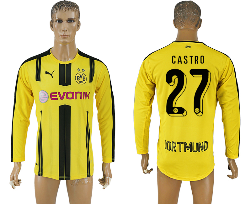 2016-17 Dortmund 27 CASTRO Home Long Sleeve Thailand Soccer Jersey
