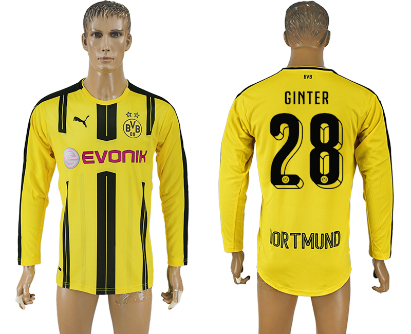 2016-17 Dortmund 28 GINTER Home Long Sleeve Thailand Soccer Jersey