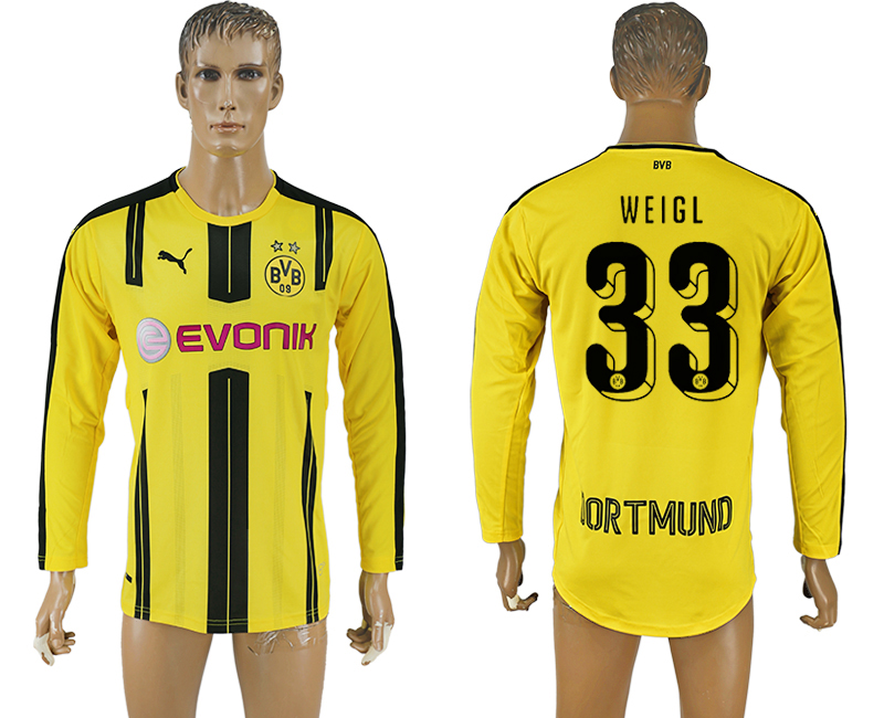 2016-17 Dortmund 33 WEIGL Home Long Sleeve Thailand Soccer Jersey