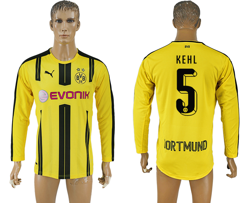 2016-17 Dortmund 5 KEHL Home Long Sleeve Thailand Soccer Jersey