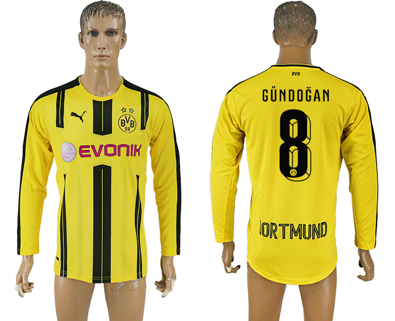 2016-17 Dortmund 8 GUNDOGAN Home Long Sleeve Thailand Soccer Jersey