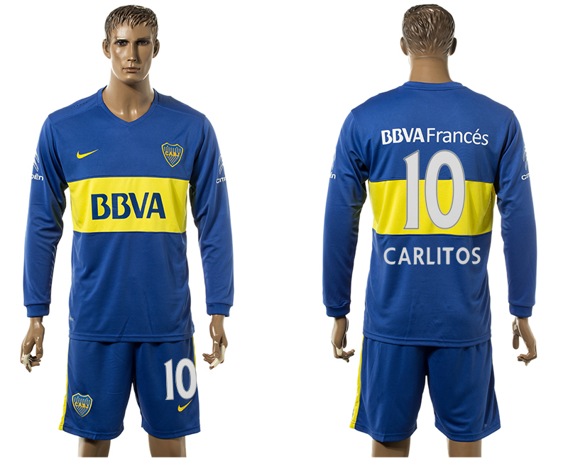2016-17 Boca Juniors 10 CARLITOS Home Long Sleeve Soccer Jersey