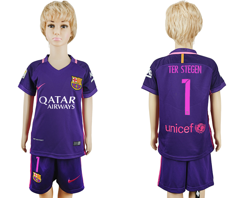 2016-17 Barcelona 1 TER STEGEN Away Youth Soccer Jersey