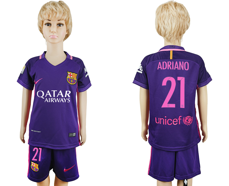 2016-17 Barcelona 21 ADRIANO Away Youth Soccer Jersey