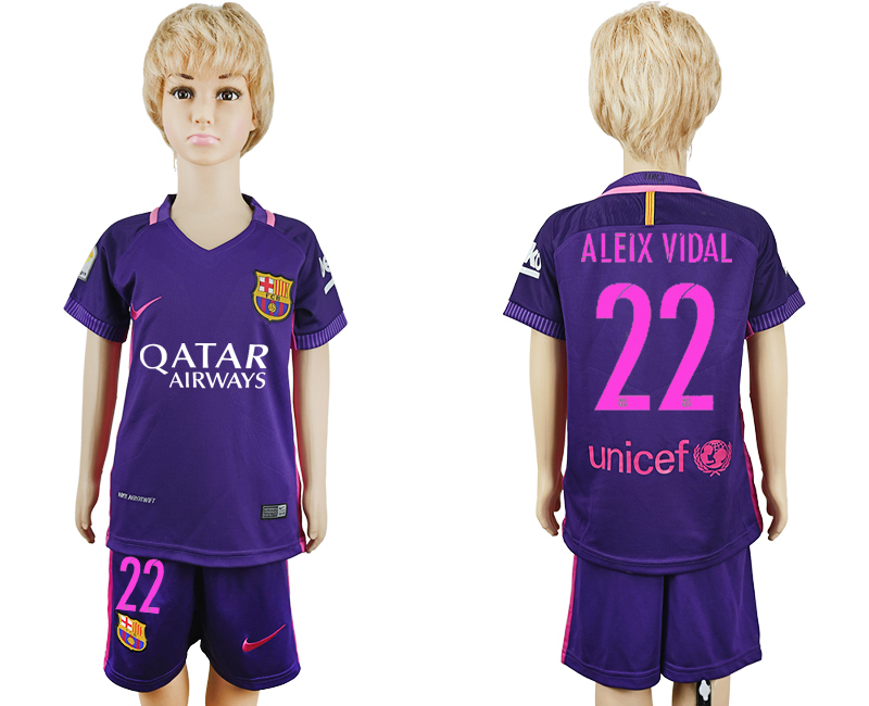 2016-17 Barcelona 22 ALEIX VIDAL Away Youth Soccer Jersey