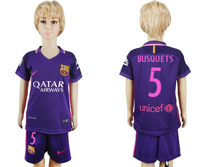 2016-17 Barcelona 5 BUSQUETS Away Youth Soccer Jersey