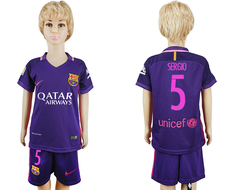 2016-17 Barcelona 5 SERGIO Away Youth Soccer Jersey