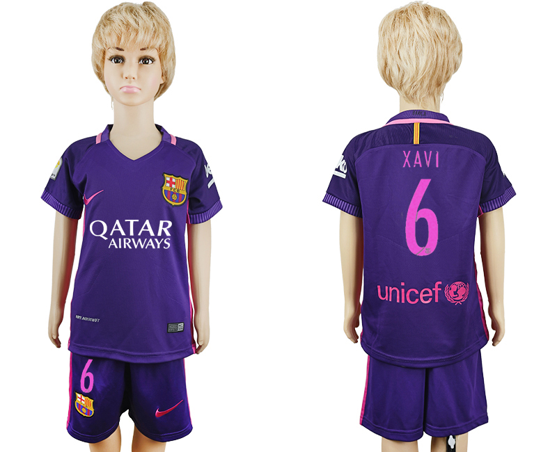 2016-17 Barcelona 6 XAVI Away Youth Soccer Jersey