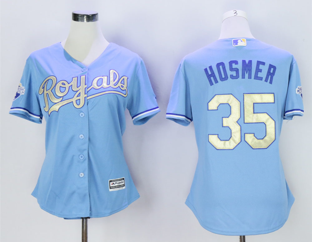 Royals 35 Eric Hosmer Light Blue Women 2015 World Series Champions New Cool Base Jersey