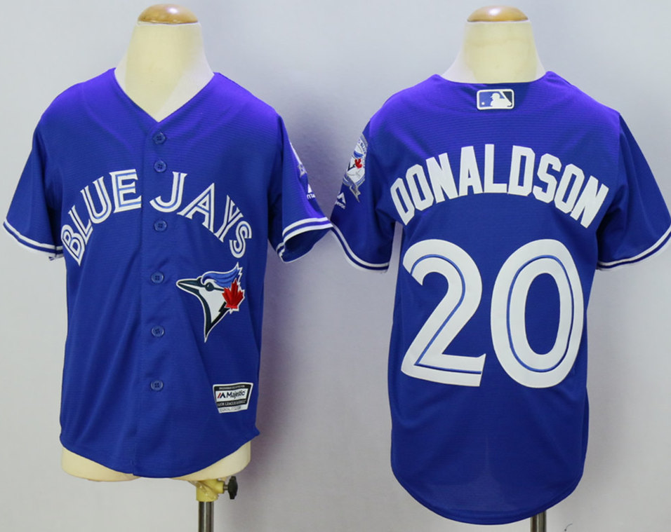 Blue Jays 20 Josh Donaldson Blue With 40th Anniversary Patch Youth New Cool Base Jersey
