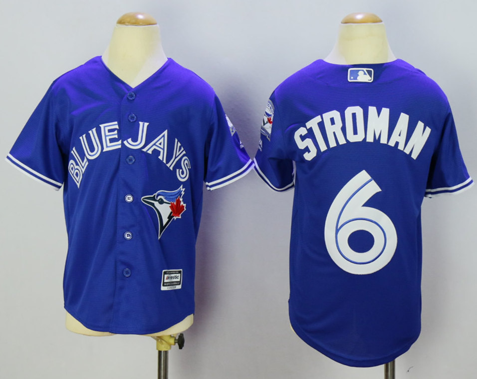Blue Jays 6 Marcus Stroman Blue With 40th Anniversary Patch Youth New Cool Base Jersey