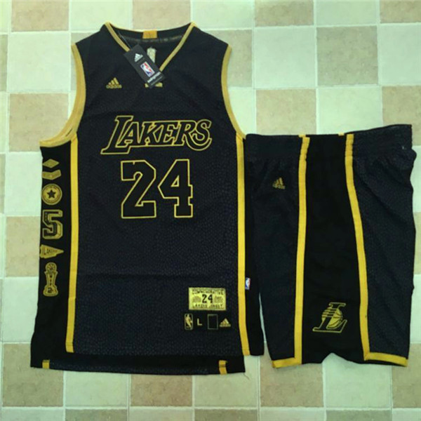 Lakers 24 Kobe Bryant Black Retirement Commemorative Swingman Jersey(With Shorts)