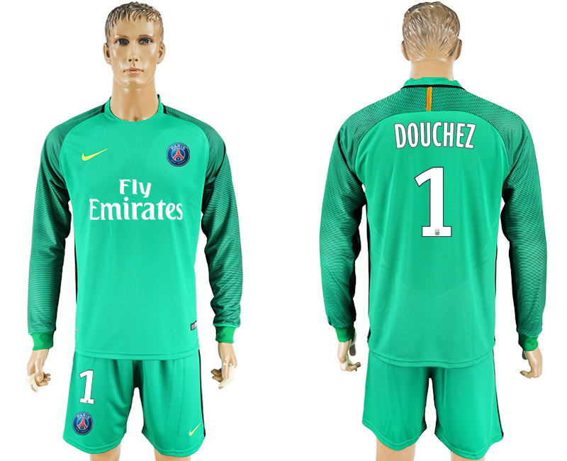 2016-17 Paris Saint-Germain 1 DOUCHEZ Green Long Sleeve Goalkeeper Soccer Jersey