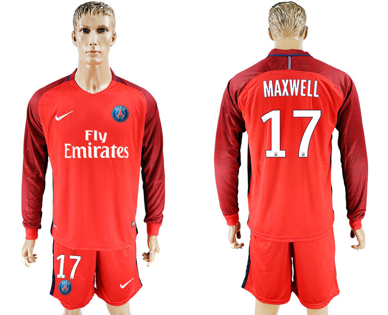 2016-17 Paris Saint-Germain 17 MAXWELL Away Long Sleeve Soccer Jersey