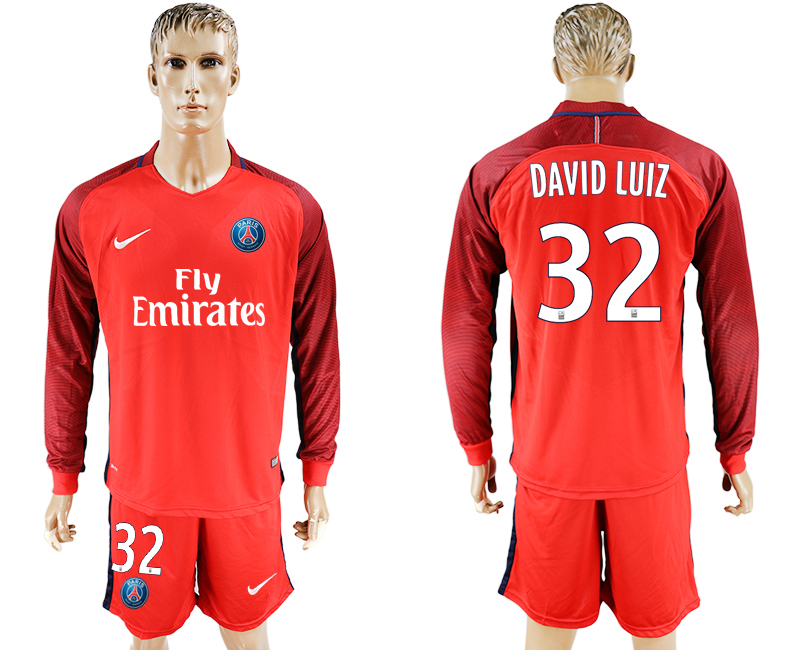 2016-17 Paris Saint-Germain 32 DAVID LUIZ Away Long Sleeve Soccer Jersey