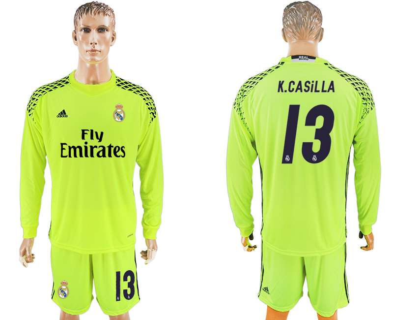 2016-17 Real Madrid 3 K.CASILLA Fluorescent Green Long Sleeve Goalkeeper Soccer Jersey