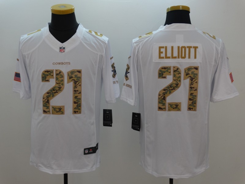 Nike Cowboys 21 Ezekiel Elliott White Salute To Service Limited Jersey
