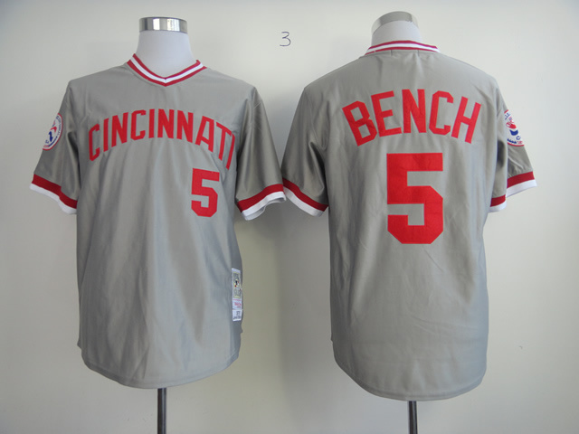 Reds 5 Johnny Bench Grey Throwback Jersey