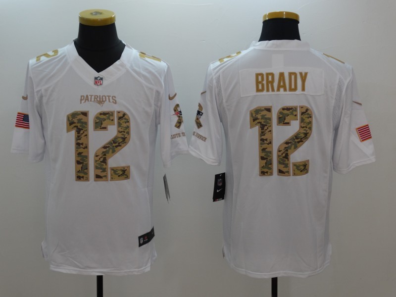 Nike Patriots 12 Tom Brady White Salute To Service Limited Jersey