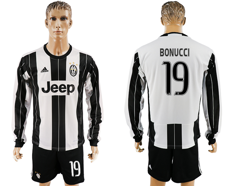 2016-17 Juventus 19 BONUCCI Home Long Sleeve Soccer Jersey