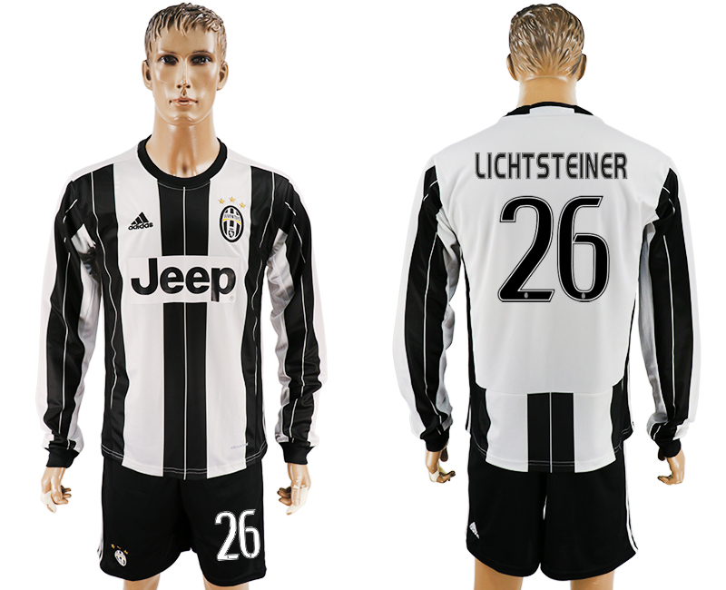 2016-17 Juventus 26 LICHTSTEINER Home Long Sleeve Soccer Jersey