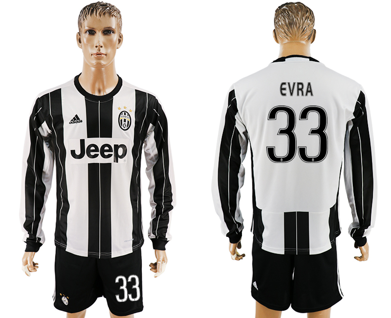 2016-17 Juventus 33 EVRA Home Long Sleeve Soccer Jersey