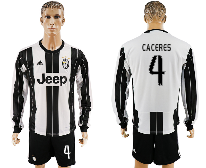 2016-17 Juventus 4 CACERES Home Long Sleeve Soccer Jersey