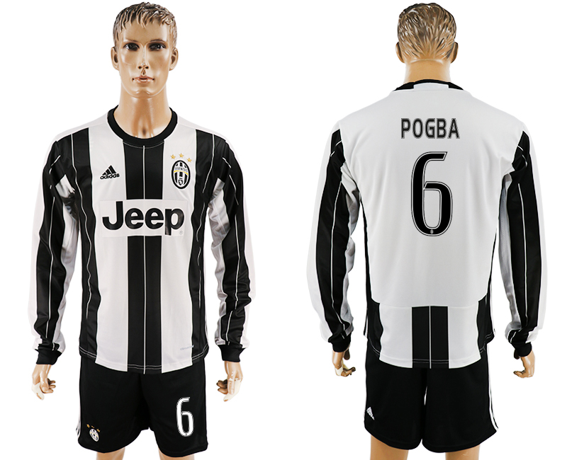 2016-17 Juventus 6 POGBA Home Long Sleeve Soccer Jersey