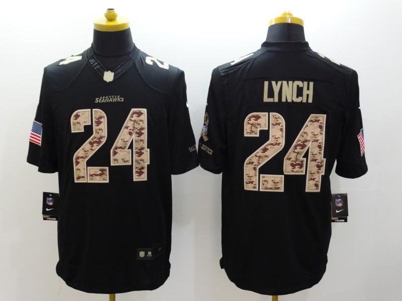 Nike Seahawks 24 Marshawn Lynch Black Salute To Service Limited Jersey