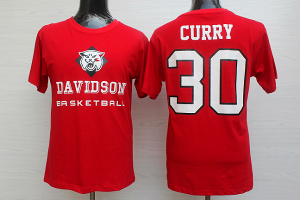 Davidson College Wildcats 30 Stephen Curry Red Men's T Shirt