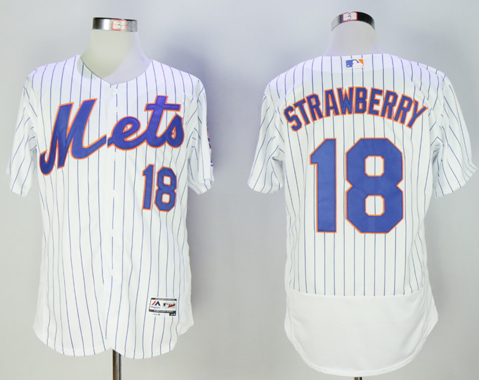 Mets 18 Darryl Strawberry White Flexbase Jersey