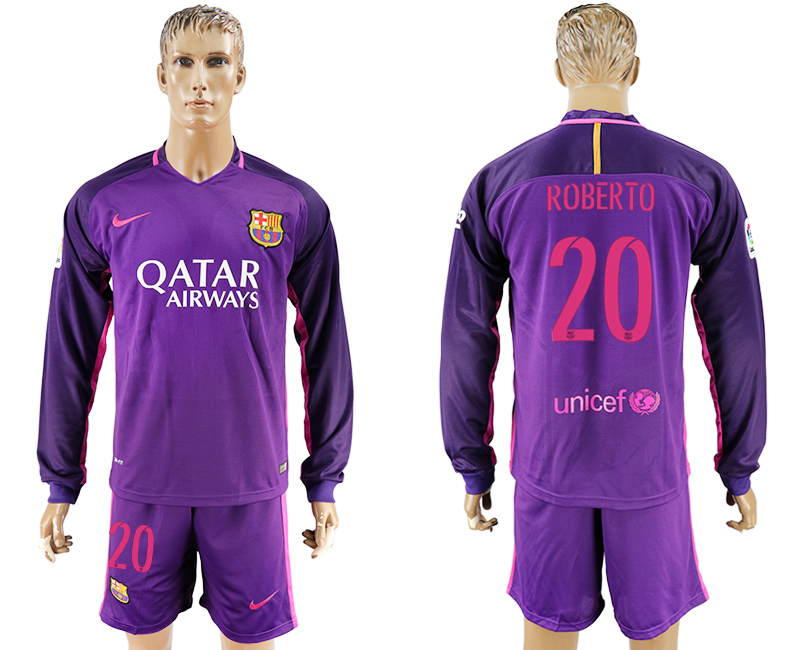 2016-17 Barcelona 20 ROBERTO Away Long Sleeve Soccer Jersey