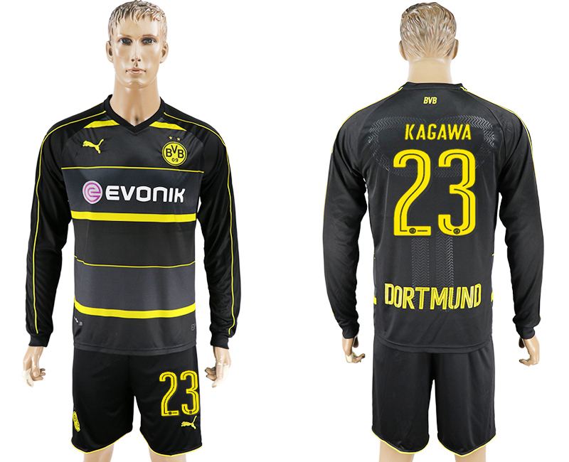 2016-17 Dortmund 23 KAGAWA Away Long Sleeve Soccer Jersey
