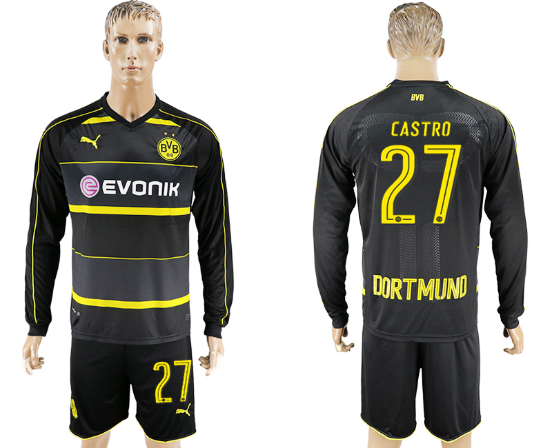 2016-17 Dortmund 27 CASTRO Away Long Sleeve Soccer Jersey